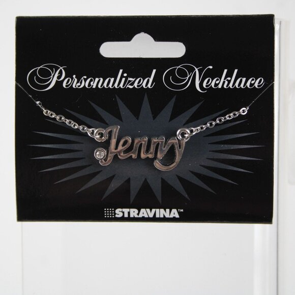 JENNY Name Silvertone Rhinestone 14.5" w 4.5" Multi Ring Ext Necklace - Picture 4 of 6